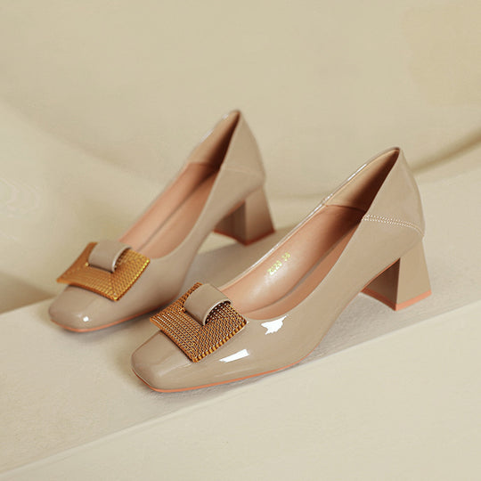 Damen Elegante Blockabsatz-Pumps mit verzierter Schnalle EB