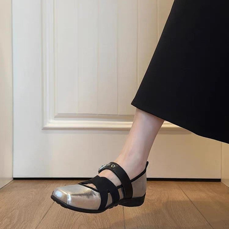 Damen elegante Ballerinas mit modernem Riemchen-Design EB