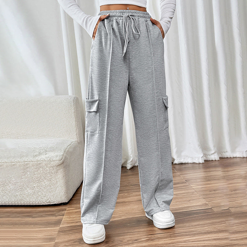 Damen Bequeme Cargo-Hose mit elastischem Bund und seitlichen Taschen EB