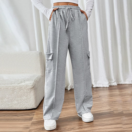 Damen Bequeme Cargo-Hose mit elastischem Bund und seitlichen Taschen EB