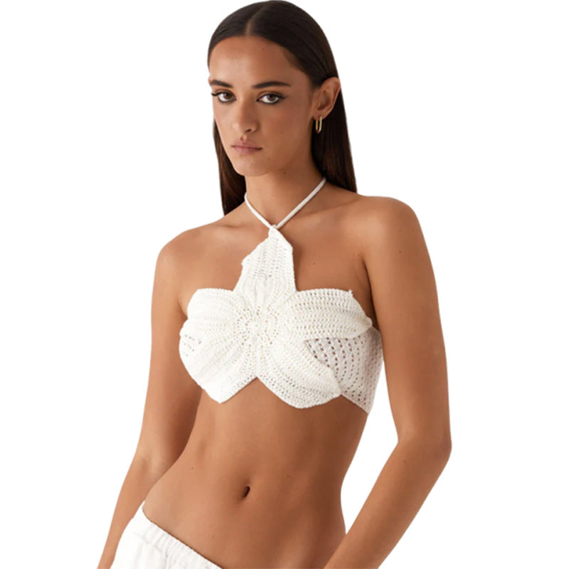 Damen Crop Top mit floralem Häkelmuster EB