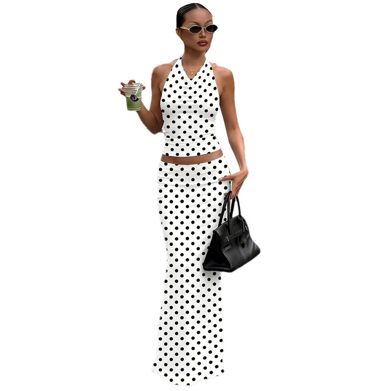Damen Polka Dots Maxikleid Set EB