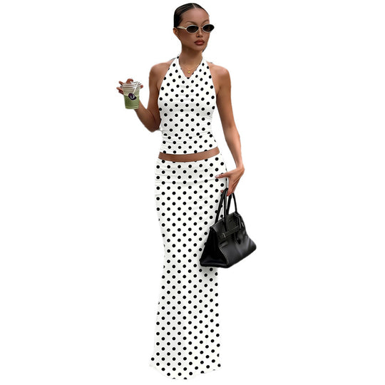 Damen Polka Dots Maxikleid Set EB
