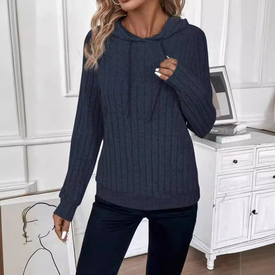 Damen Fleece Kapuzenpulli im Rippdesign EB