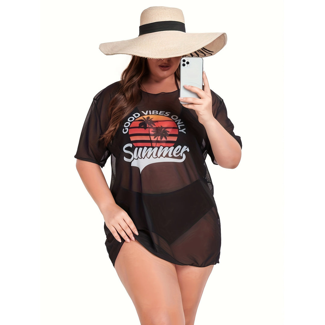 Damen Transparente Strandbluse mit sommerlichem Aufdruck EB