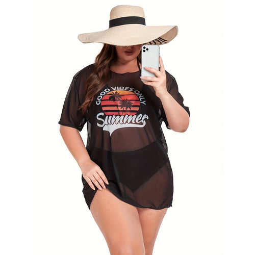 Damen Transparente Strandbluse mit sommerlichem Aufdruck EB