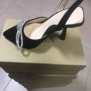 Damen elegante Slingback-Pumps mit glitzernden Schleifen-Details EB