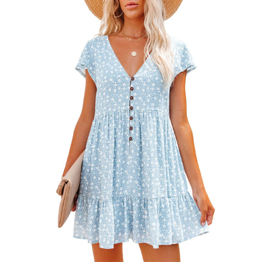 Damen Sommerkleid mit floralen Mustern und Knopfdetails EB