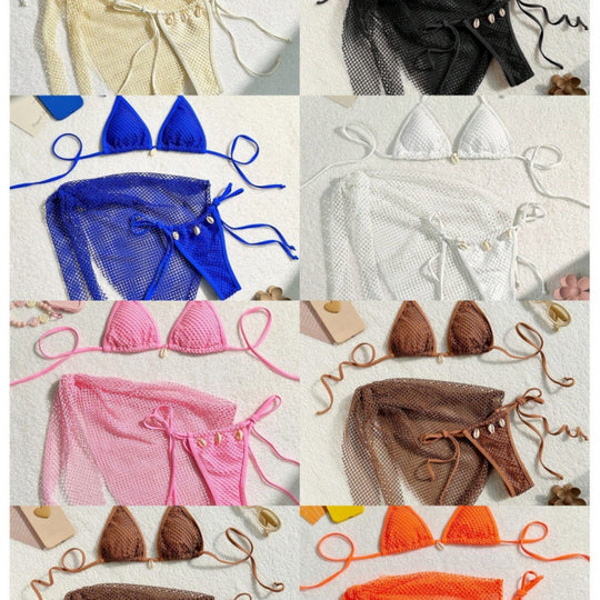 Damen Netz-Bikini-Set mit modischen Schleifen und Muscheldetails EB