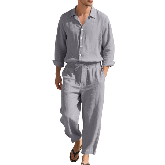 Herren Leinen-Loungeanzug mit elastischem Bund und praktischem Knopfdesign EB