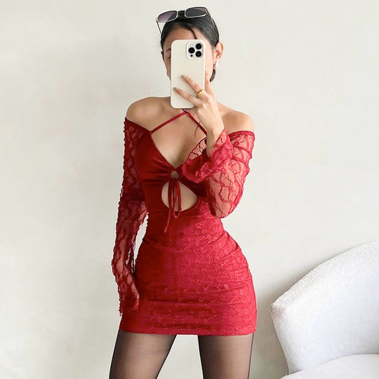 Damen locker sitzendes Minikleid mit transparenten Ärmeln und rüschendetails EB