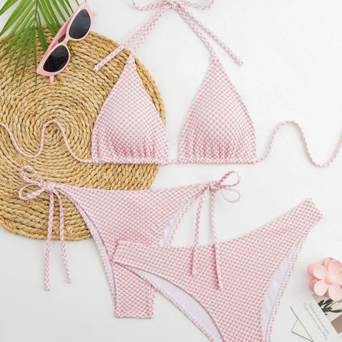 Damen Triangel-Bikini-Set mit verstellbaren Trägern und klassischem Karomuster EB