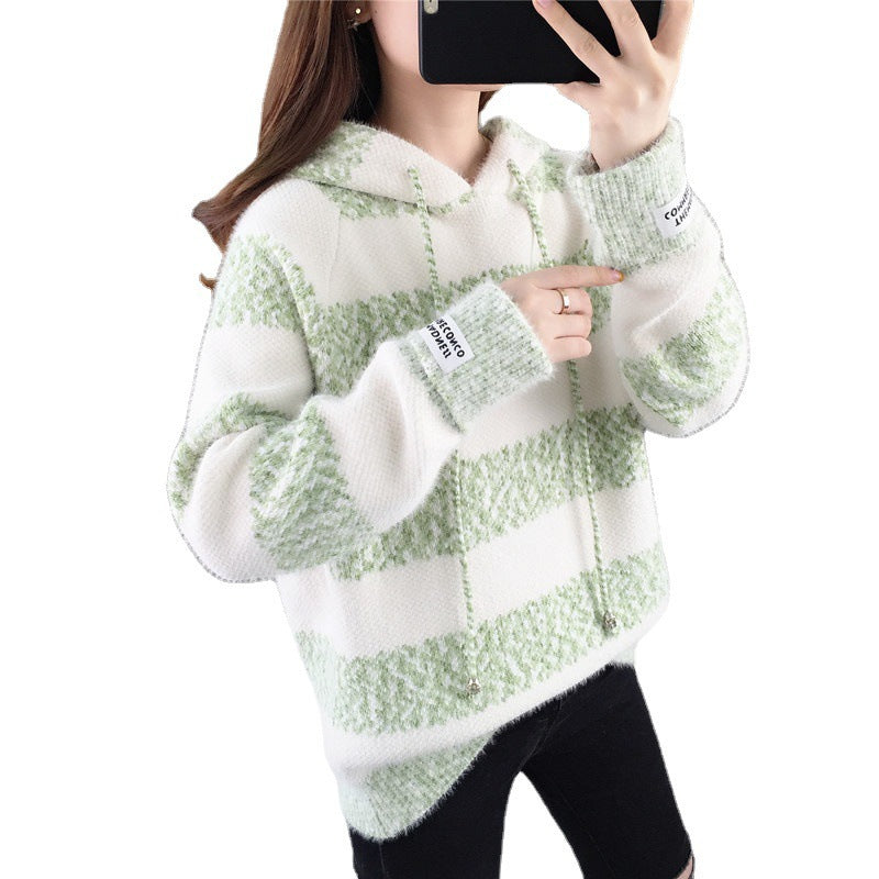Damen Freizeit Hoodie mit strukturiertem Streifenmuster und Kordelzug EB