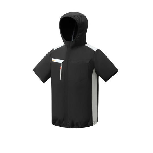 Unisex nan belüftete Kurzarm-Kapuzenjacke mit integrierten Rücklüftern, USB-Anschluss und elastischem Saum R&B