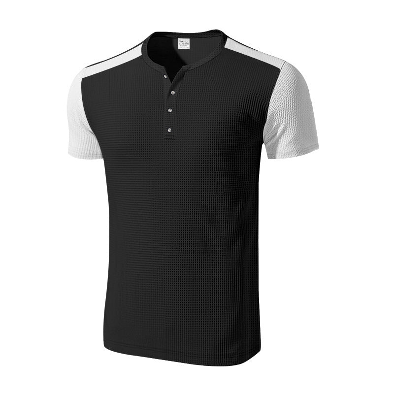 Herren Kurzarm-Henley-T-Shirt mit strukturierter Oberfläche und dezenter Knopfleiste EB