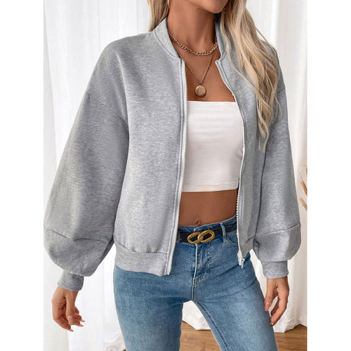 Damen sportliche Sweatjacke mit voluminösen Ärmeln und hohem Kragen EB