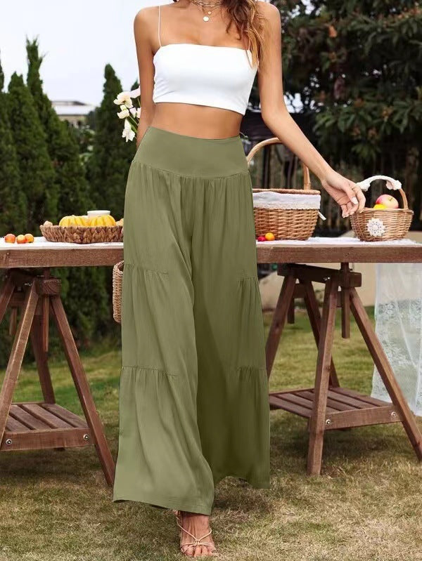 Damen weit geschnittene Sommerpalazzo-Hose mit hohem Bund und plisséierten Details EB