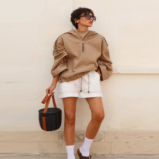 Damen Kapuzenpullover mit lässigem Schnitt und Reißverschluss EB