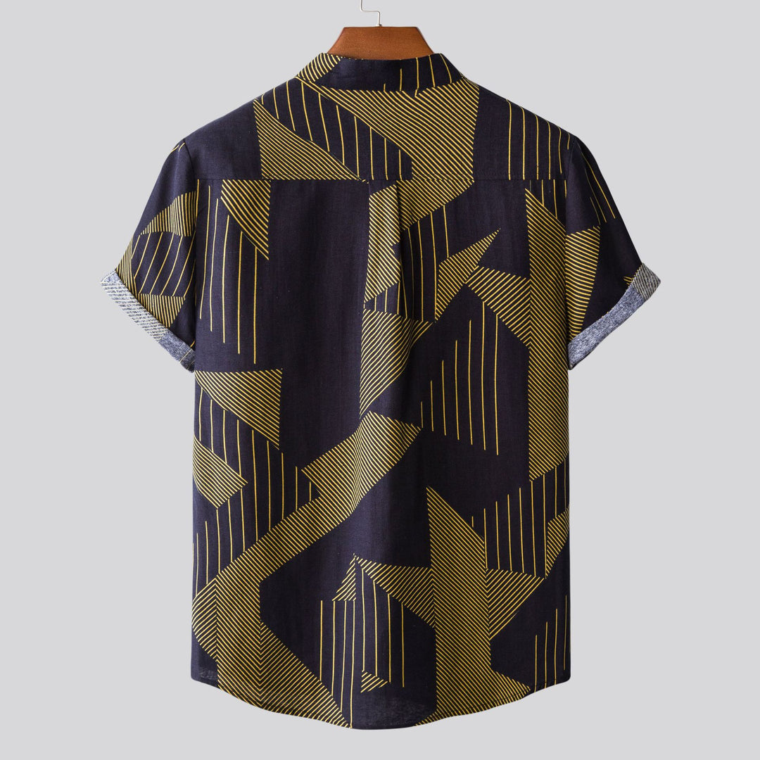 Herren Kurzarmhemd mit kreativem geometrischem Design und praktischem Knopfverschluss EB