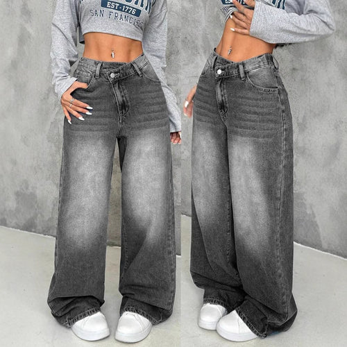 Damen Weite Jeans mit tiefem Schritt und angesagtem Used-Look EB