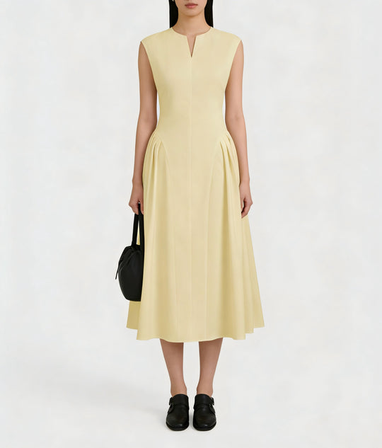 Damen elegantes Maxikleid mit voluminösen Falten und ärmellosem Design EB