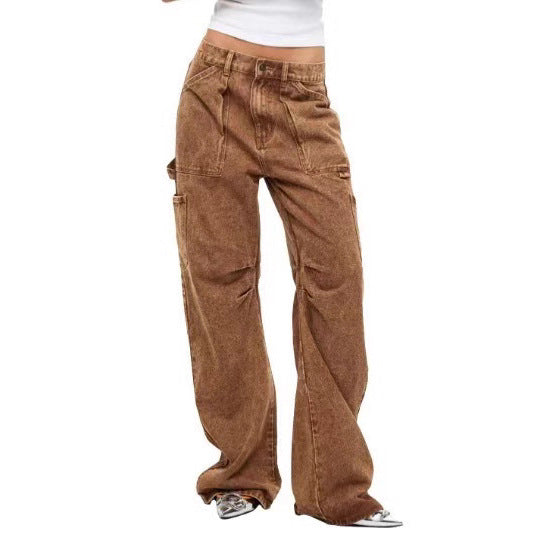 Damen lässige Cargo-Jeans mit verstellbarem Bund EB