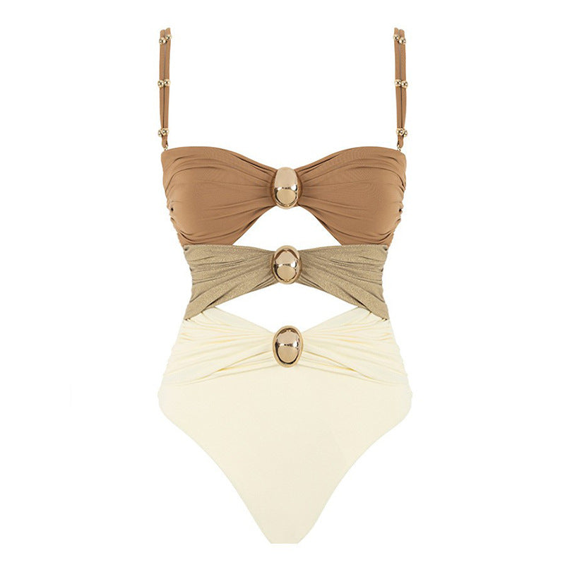 Damen Eleganter Bandeau-Einteiler Badeanzug mit modischem Ringdetail EB