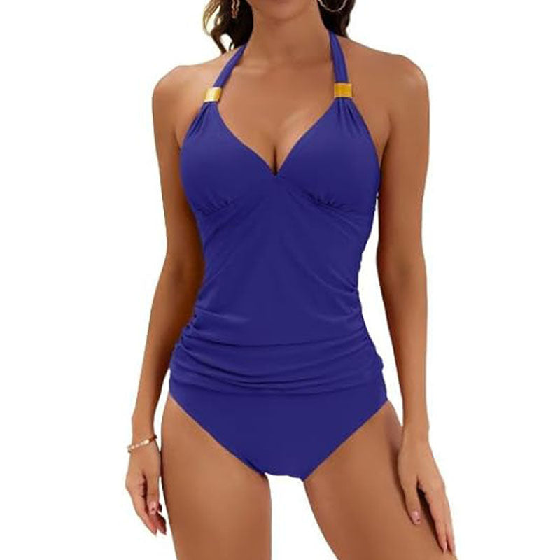 Damen Tankini mit Gerafftem Oberteil und Hohem Bund EB