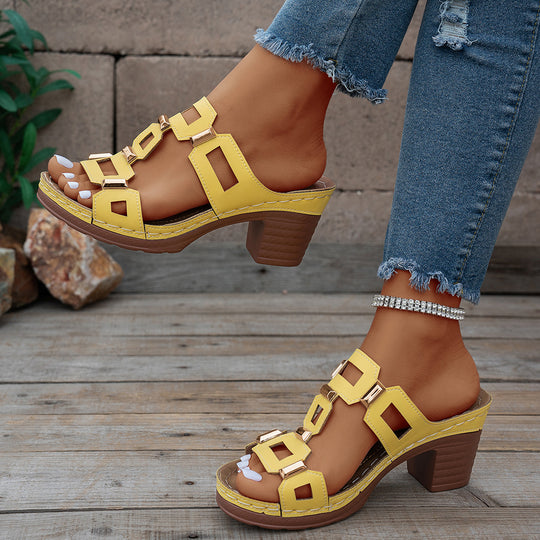 Damen Clogs mit modischer Applikation und stabiler Absatzhöhe EB