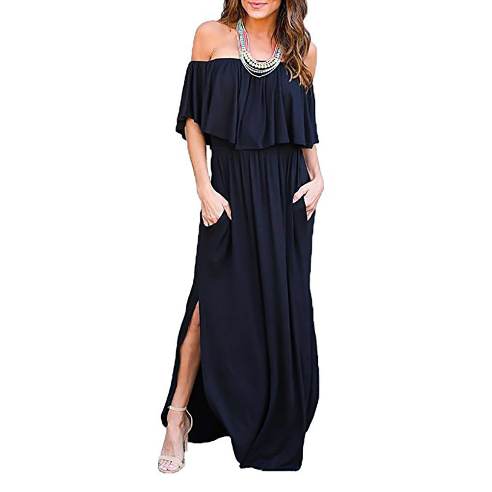 Damen Maxikleid mit schulterfreiem Design und Rüschendetail EB