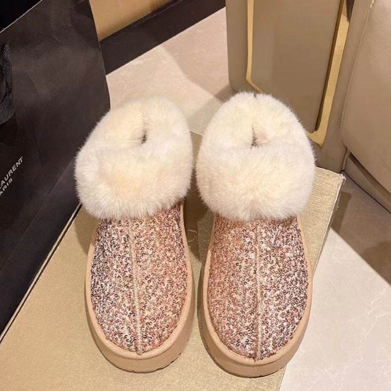 Damen Flauschige Glitzer Hausschuhe EB