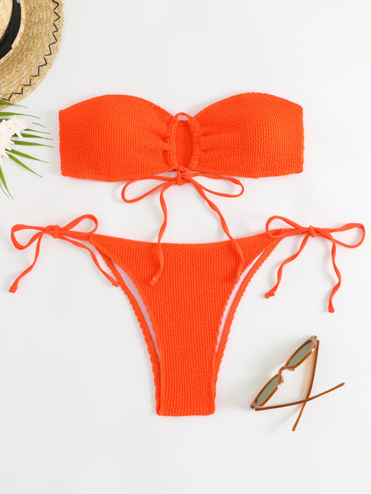 Damen Bandeau-Bikini-Set mit Klettverschluss und verstellbaren Bindebändern EB