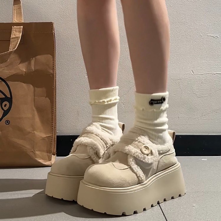 Damen Plüschgefütterte Sneakers mit modischem Klettverschluss und rutschfester Sohle EB