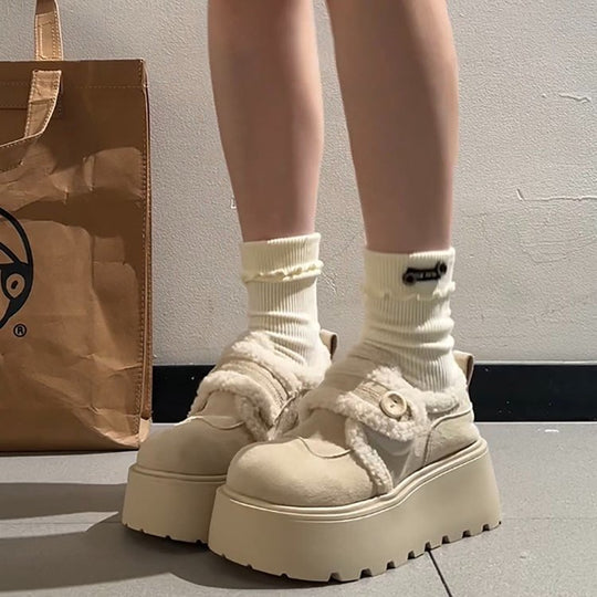 Damen Plüschgefütterte Sneakers mit modischem Klettverschluss und rutschfester Sohle EB