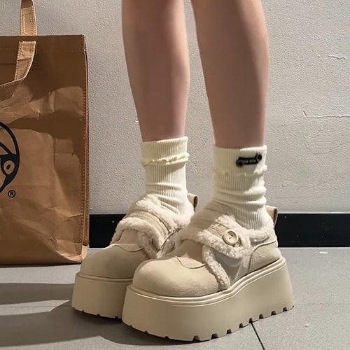Damen Plüschgefütterte Sneakers mit modischem Klettverschluss und rutschfester Sohle EB