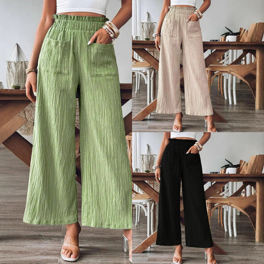 Damen Weitgeschnittene Leinenhose mit elastischem Bund und praktischen Taschen EB