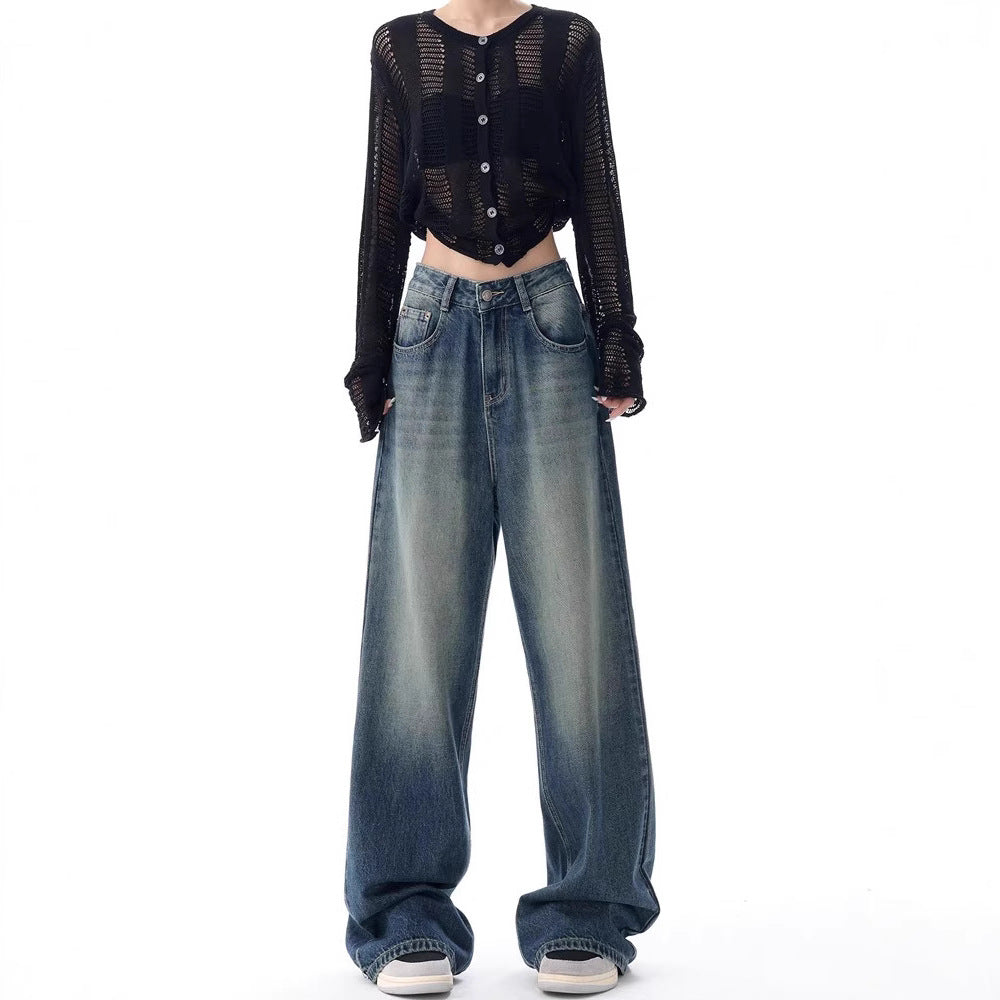 Damen Oversized Denim-Jeans mit hoch geschnittenem Bund EB