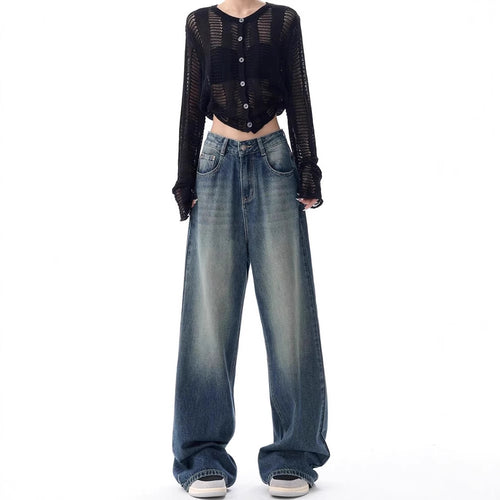 Damen Oversized Denim-Jeans mit hoch geschnittenem Bund EB