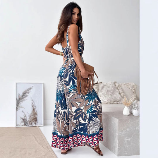 Damen Jumpsuit mit floralem Design und weit geschnittene Beinen EB