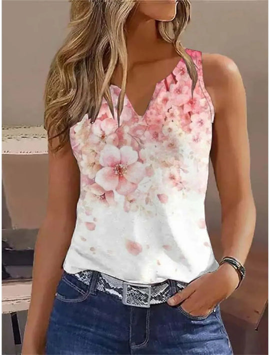Damen ärmelloses Blusenshirt mit floralem Design EB