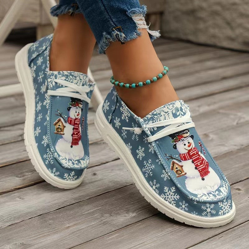 Damen Sneakers im winterlichen Design mit Schneemann-Motiv und rutschfester Sohle EB