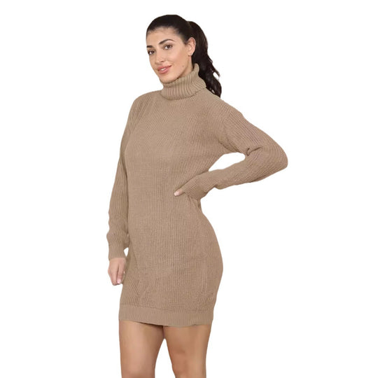 Damen Strickkleid mit hohem Kragen und strukturiertem Maschenbild EB