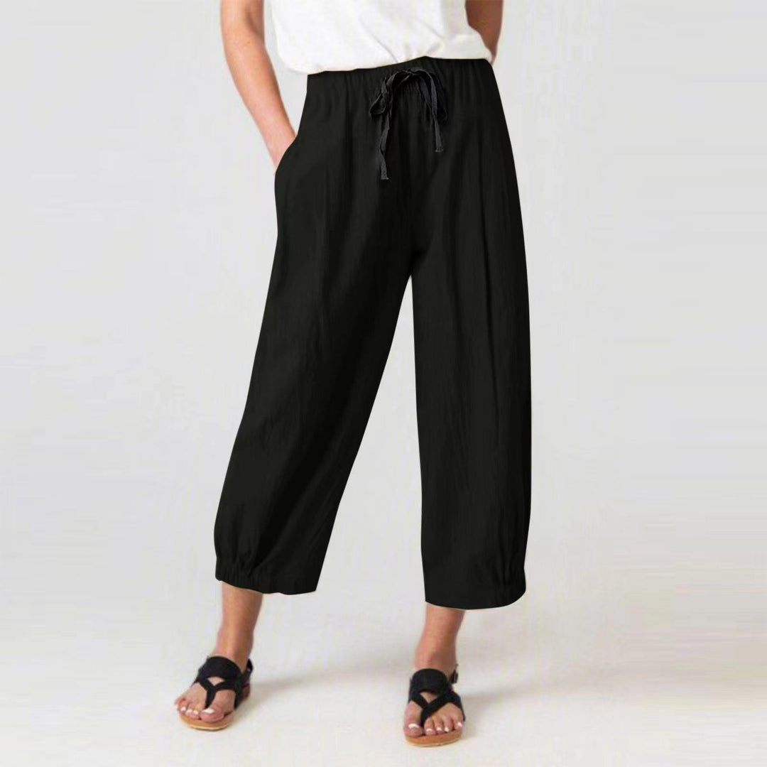 Damen elegante, lockere Palazzo-Hose mit elastischem Bund und Kordelzug EB