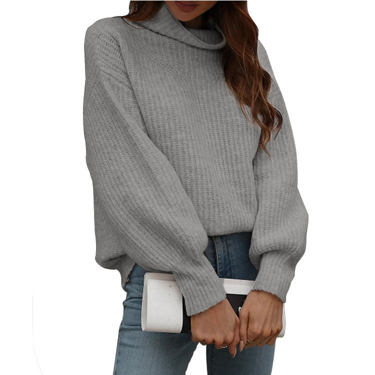 Damen Oversized Strickpullover mit hohem Kragen und Rippstruktur EB