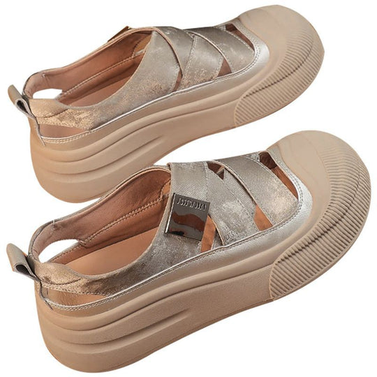 Damen Offene Trendige Sandalen mit hohem Plateau und modischen Kreuz-Riemen EB