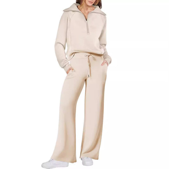 Damen Sportliches Set mit Reißverschluss und weiten Hosen EB