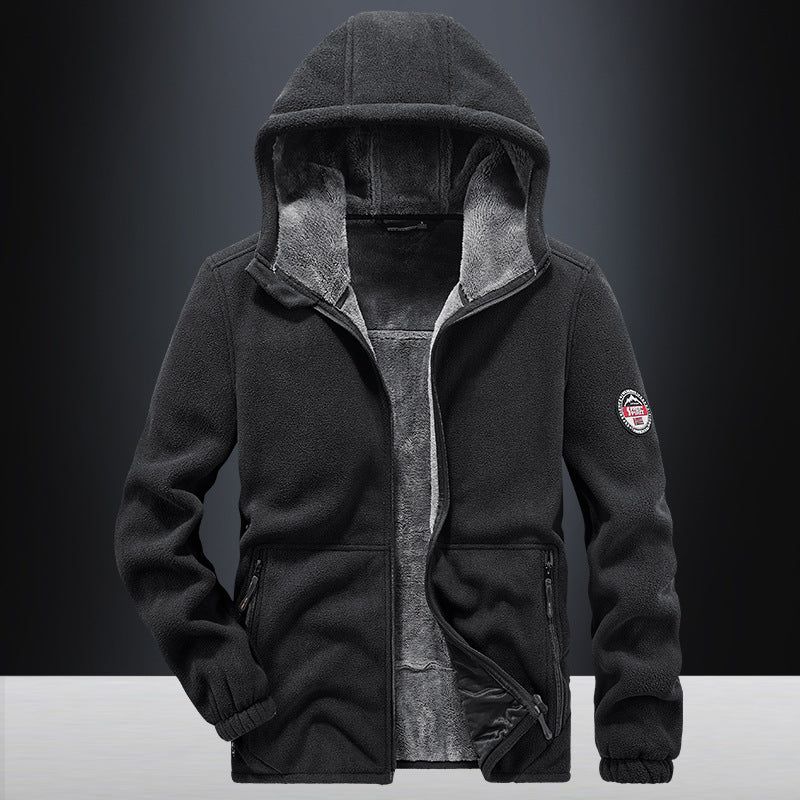 Herren Kapuzen-Fleecejacke mit Teddy-Innenfutter und Reißverschlusstaschen EB