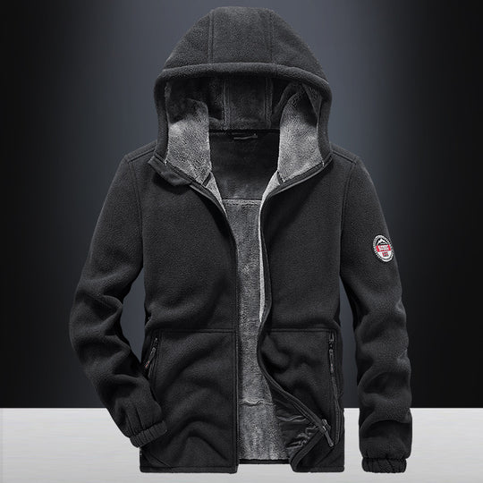 Herren Kapuzen-Fleecejacke mit Teddy-Innenfutter und Reißverschlusstaschen EB