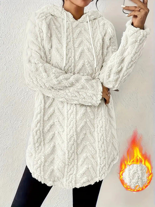 Damen Kapuzenpullover mit weichem Plüsch und modischem Zopfmuster EB