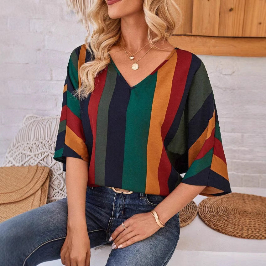 Damen farbenfrohes gestreiftes Oberteil EB